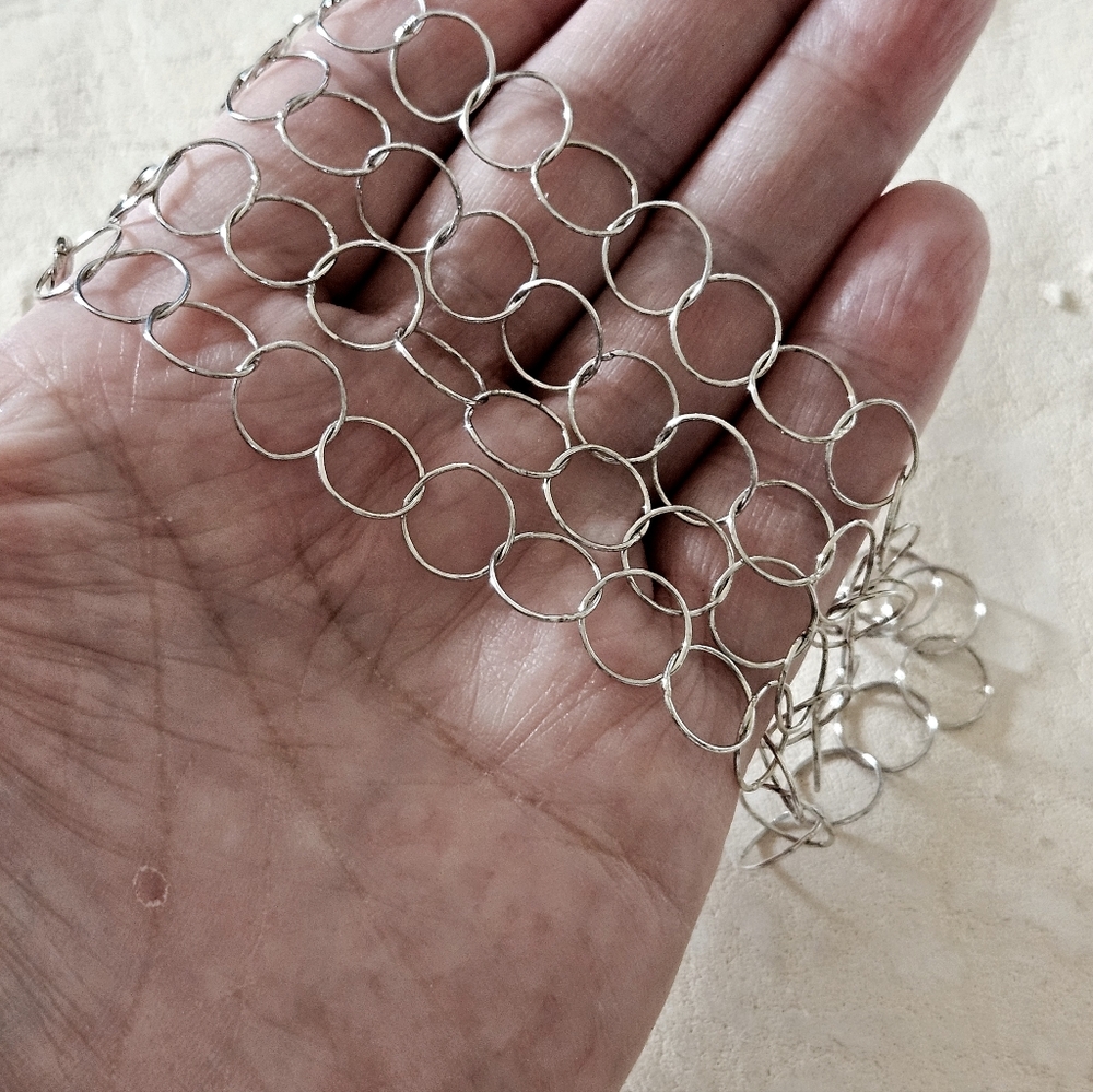 Solid 925 SS 30"L Round Open Link Necklace - 8g Lightweight Layering Chain Italy